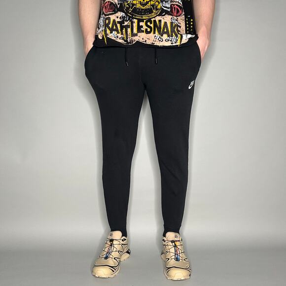 Vintage Y2K Nike Sweatpants Mens XS Black Cotton White Swoosh Joggers - Picture 2 of 4